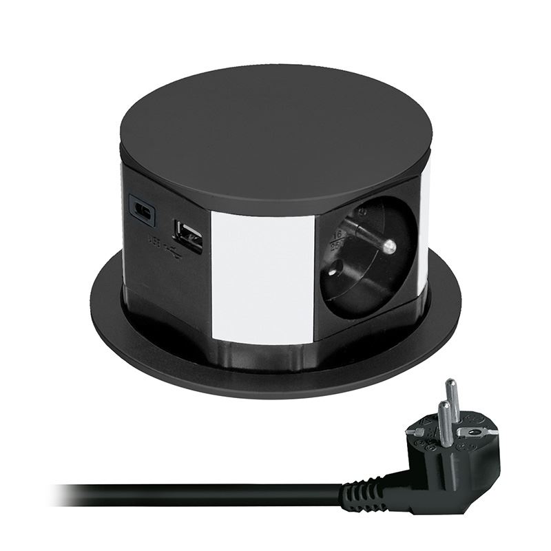 Solight 3z + USB A+C výsuvný blok zásuvek, 2m, černý
