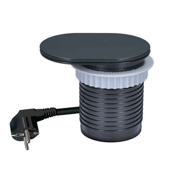 Solight 1z + USB A+C 20W PD vestavná zásuvka s posuvným víčkem, 2m, matná černá