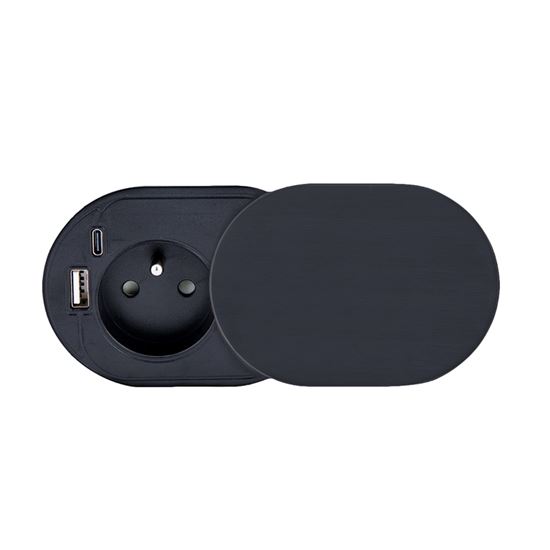 Solight 1z + USB A+C 20W PD vestavná zásuvka s posuvným víčkem, 2m, matná černá