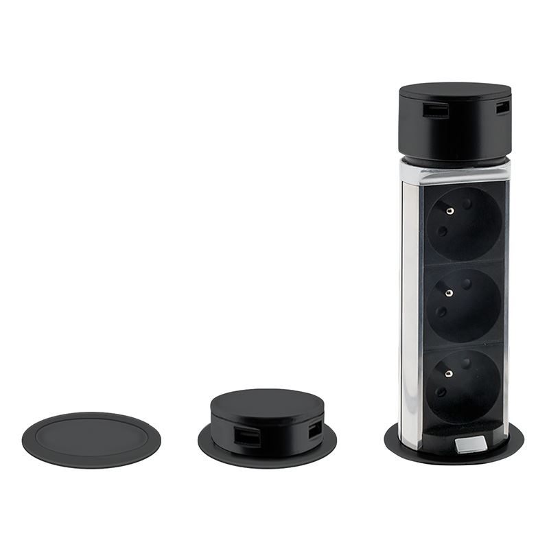 Solight 3z + USB A+C výsuvný blok zásuvek, 2m, černý