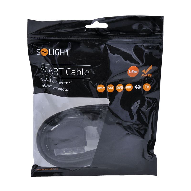Solight SCART kabel, SCART konektor - SCART konektor, 21pin, 1,5m, průměr 8mm, sáček