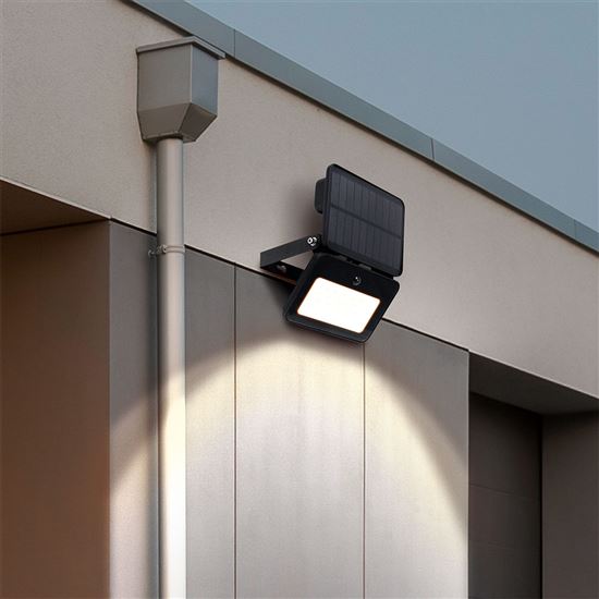 Solight LED solární reflektor se senzorem, 6W, 660lm, 3CCT, Li-Ion, černá