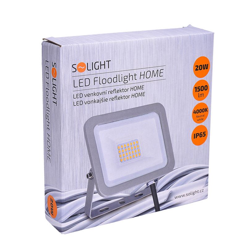 Solight LED reflektor Home, 20W, 1500lm, 4000K, IP65, šedý