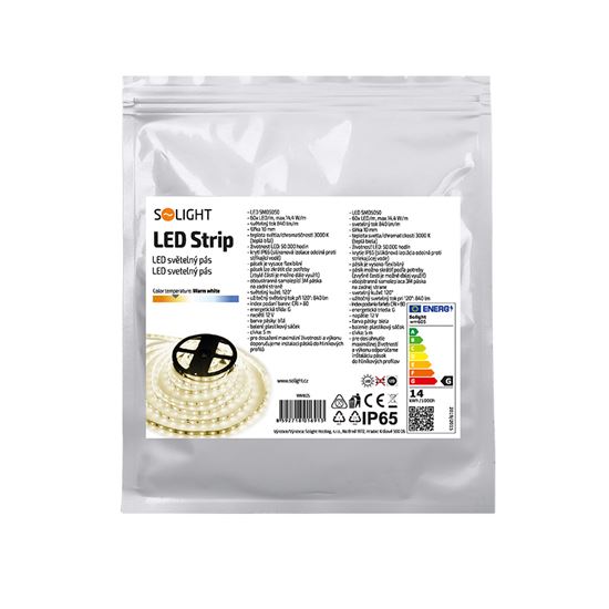 Solight LED světelný pás, 5m, SMD5050 60LED/m, 14,4W/m, IP65, teplá bílá