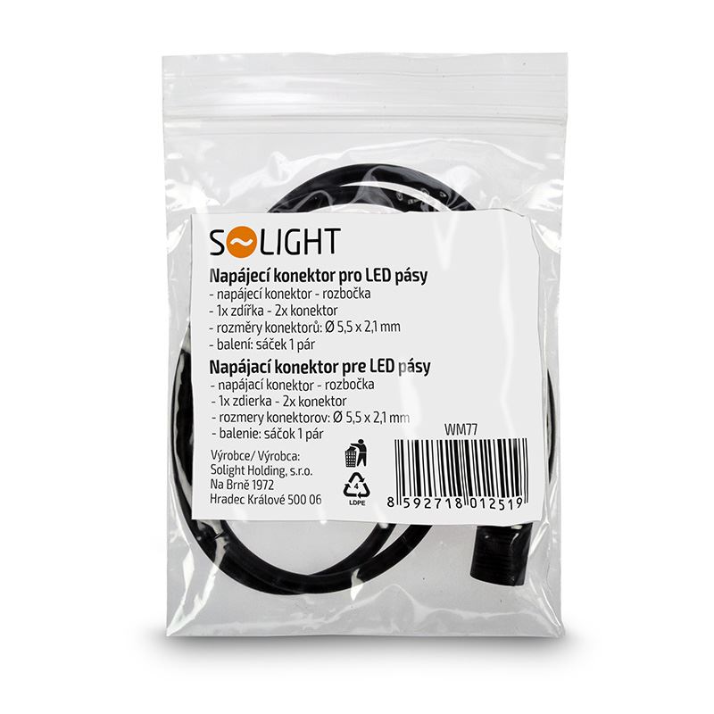 Solight napájecí konektor pro LED pásy, 5,5mm, rozbočka, 1x zdířka - 2x konektor, sáček 1 pár