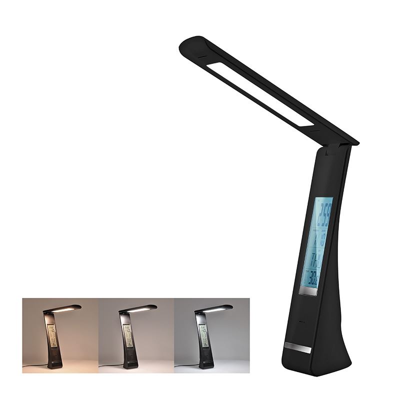 Solight LED stolní lampička nabíjecí, 5W, display, změna chromatičnosti, USB, černá