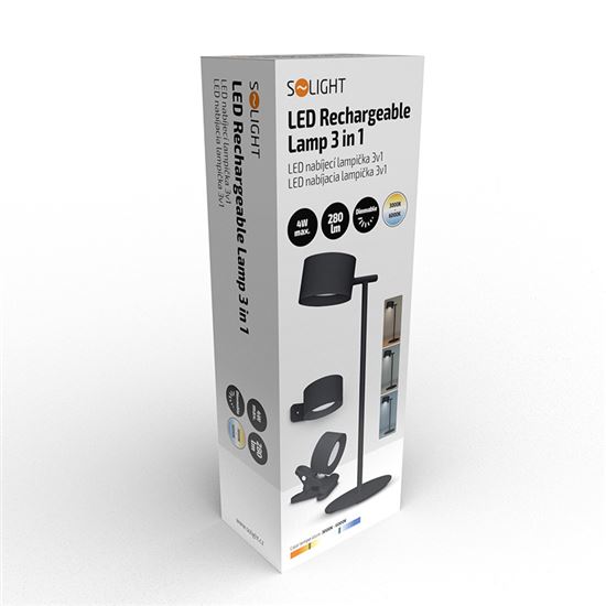 Solight LED nabíjecí lampička 3v1, 280lm, změna CCT, stmívání, černá