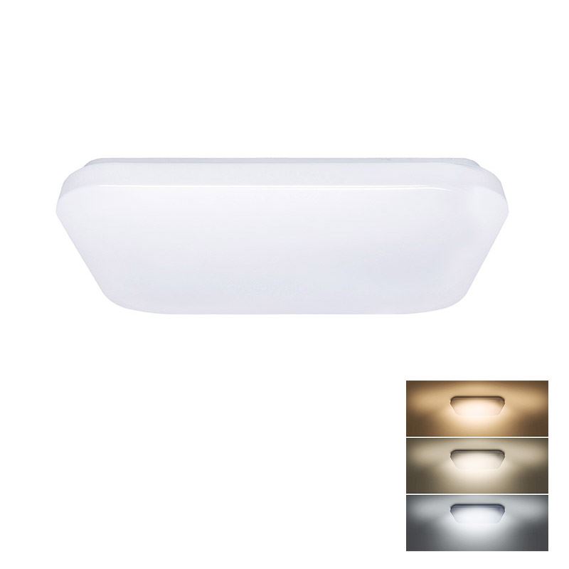 Solight LED stropní světlo Plain, 3CCT, 24W, 1920lm, 3000K, 4000K, 6000K, čtvercové, 38cm