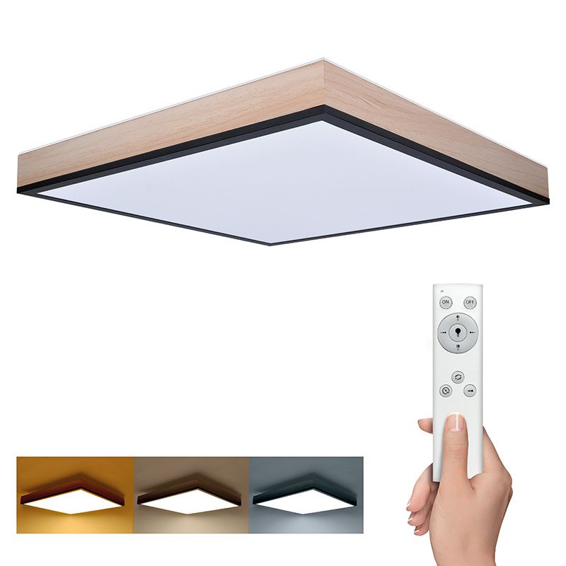 Solight LED stropní osvětlení s dálkovým ovládáním, čtvercové, dekor dřeva, 3000lm, 40W, 45x45cm