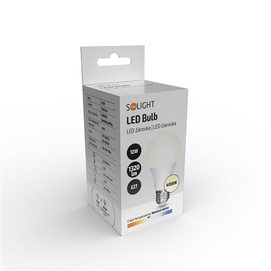 Solight LED žárovka, klasický tvar, 12W, E27, 4000K, 270°, 1320lm