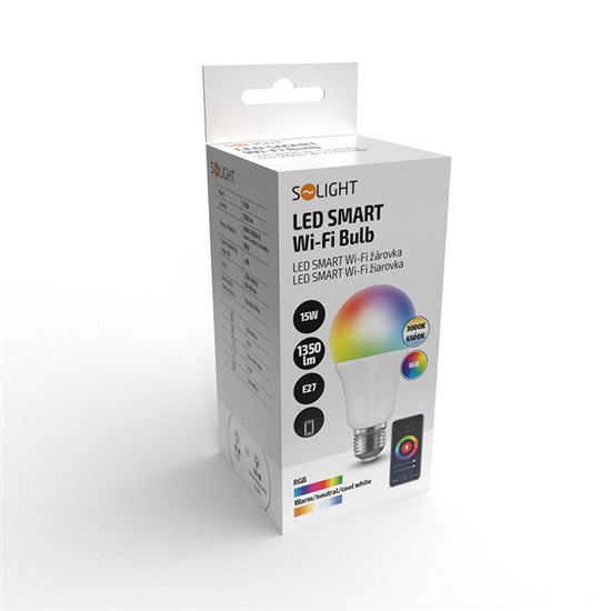 Solight LED SMART WIFI žárovka, klasický tvar, 15W, E27, RGB, 270°, 1350lm