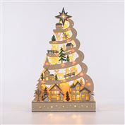 Solight LED dřevěný vánoční stromek s dekoracemi, 17x LED, bílá, 45cm, 2x AA