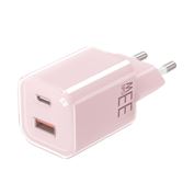 Solight 33W GaN fast charge USB-A + USB-C adaptér, růžový