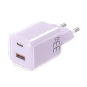 Solight 33W GaN fast charge USB-A + USB-C adaptér, fialový