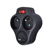 Solight rozbočka s USB A+C rychlonabíječkou 20W PD, 2 x 10A, černá, vypínač