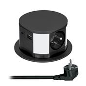 Solight pop-up socket block, 3 x 16 A + USB A+C 20W PD, cable 2m, black