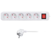 Solight prodlužovací přívod 5m, 5 zásuvek, vypínač, 16A/3680W, PVC, bílý