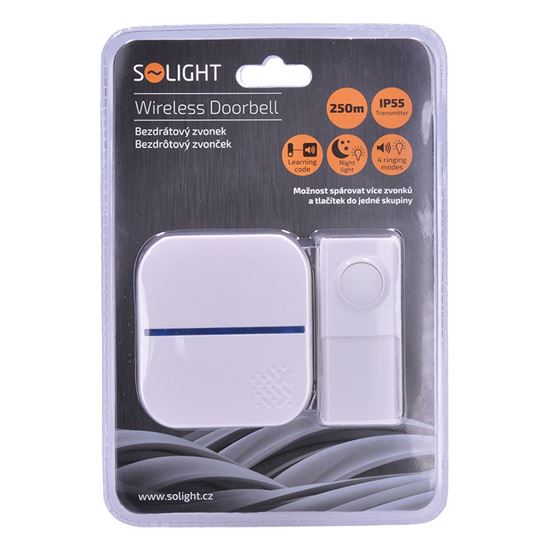 Solight bezdrátový zvonek, do zásuvky, 250m, bílý
