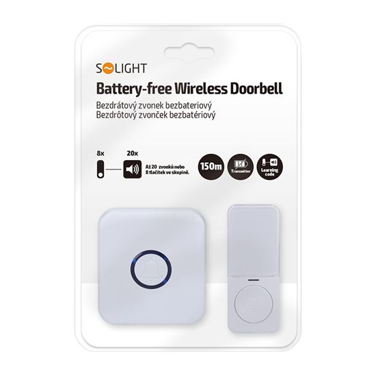 Solight Wireless Kinetic doorbell, battery-free transmitter, plug-in, 150m, learning code, white
