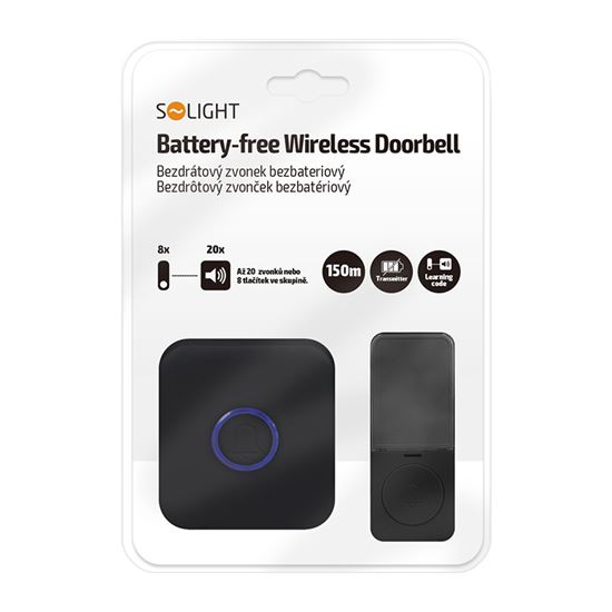 Solight Wireless Kinetic doorbell, battery-free transmitter, plug-in, 150m, learning code, black