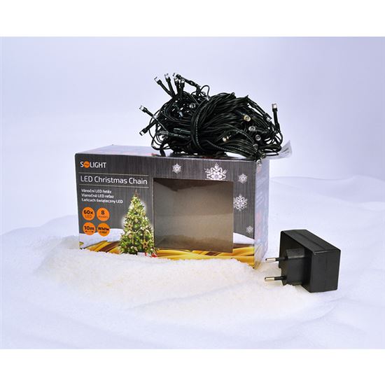 Solight LED venkovní vánoční řetěz, 200 LED, 10m, přívod 5m, 8 funkcí, IP44, studená bílá