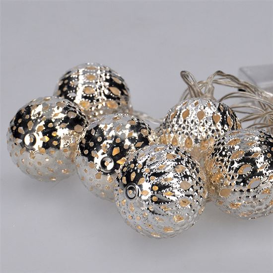 Solight LED řetěz vánoční koule stříbrné, 10LED řetěz, 1m, 2x AA, IP20 