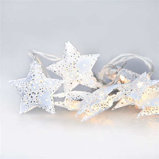 Solight LED řetěz vánoční hvězdy, kovové, bílé, 10LED, 1m, 2x AA, IP20 