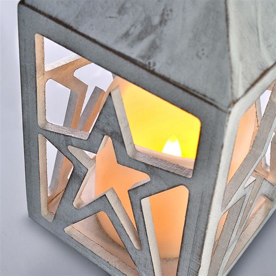 Solight dřevěná lucerna s LED svíčkou, 3x AAA