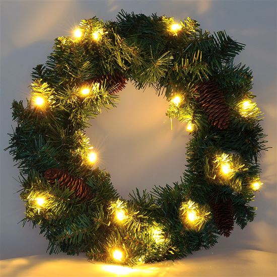 Solight Christmas wreath, diameter 40cm, 15LED, 3x AA, IP44, timer