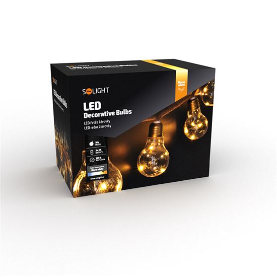 Solight LED dekorativní žárovky na přírodním provazu, 10x žárovka, 30LED, 180cm, časovač 3x AA