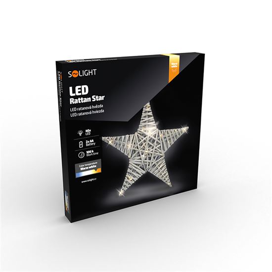 Solight LED ratanová hvězda, 40x LED, 2xAA, 40cm