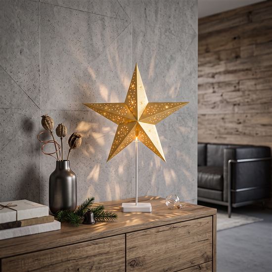 Solight LED Christmas star table lamp, 10x LED, 3x AA, gold