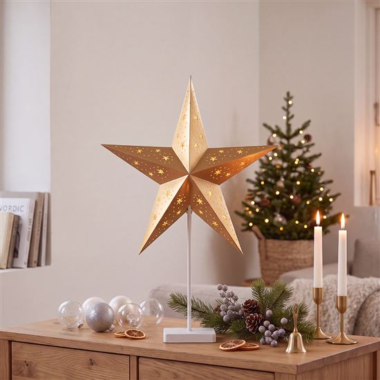 Solight LED Christmas star table lamp, 10x LED, 3x AA, gold