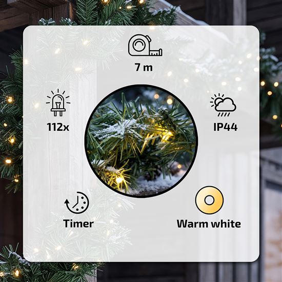 Solight LED Christmas garland with needles, 7m, 112x LED, timer, 230V/31V, IP44