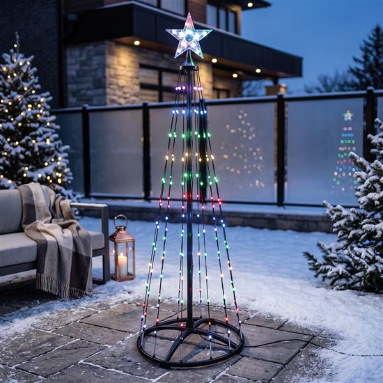 Solight smart Christmas tree, 150 LED, 1.5m, IP44, RGB, remote control + BT app