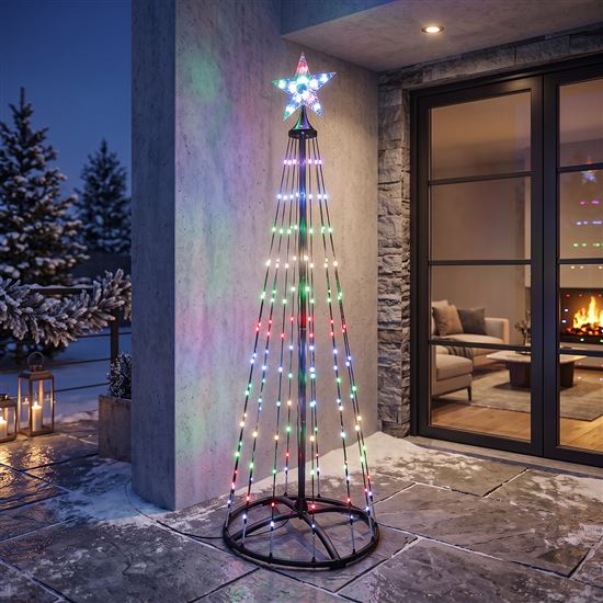 Solight smart Christmas tree, 150 LED, 1.5m, IP44, RGB, remote control + BT app