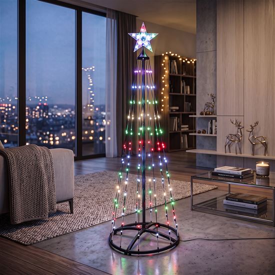 Solight smart Christmas tree, 150 LED, 1.5m, IP44, RGB, remote control + BT app