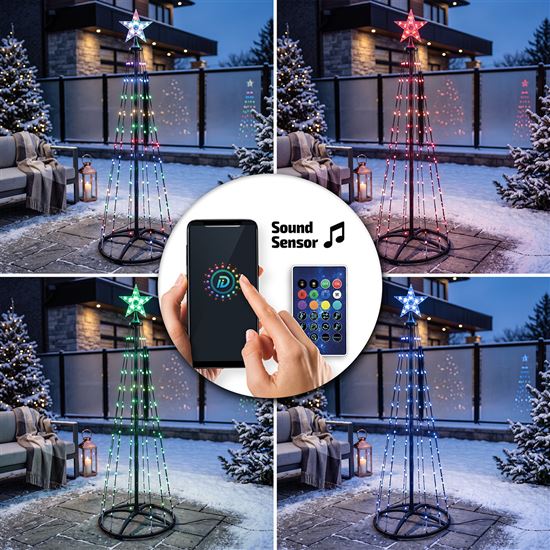 Solight smart Christmas tree, 150 LED, 1.5m, IP44, RGB, remote control + BT app