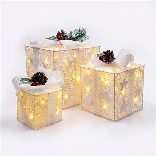 Solight set of 3 LED Christmas gifts, 48x LED, IP44, 230V, white design