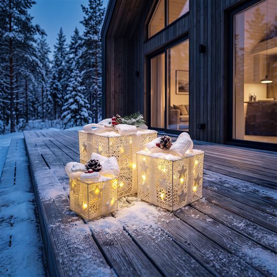 Solight set of 3 LED Christmas gifts, 48x LED, IP44, 230V, white design