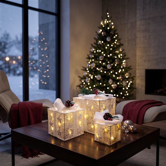 Solight set of 3 LED Christmas gifts, 48x LED, IP44, 230V, white design
