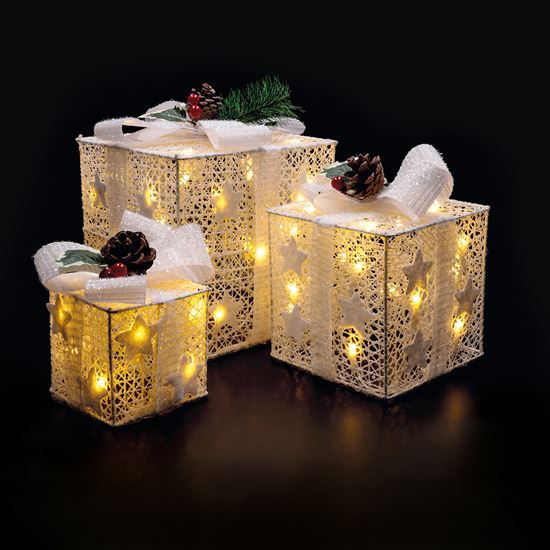 Solight set of 3 LED Christmas gifts, 48x LED, IP44, 230V, white design
