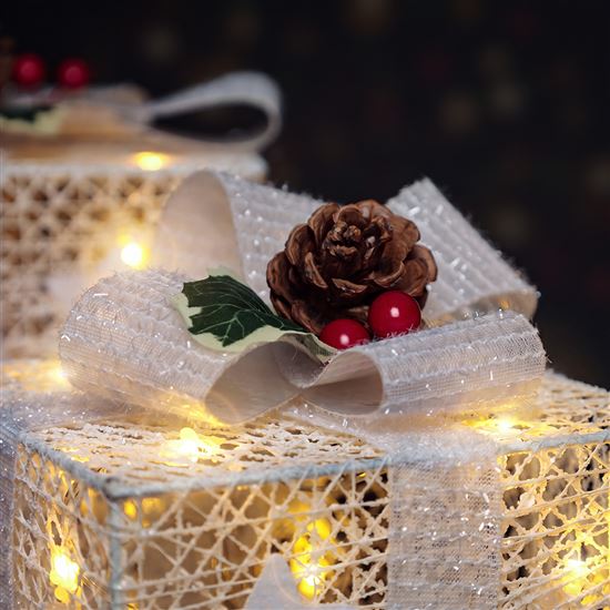 Solight set of 3 LED Christmas gifts, 48x LED, IP44, 230V, white design