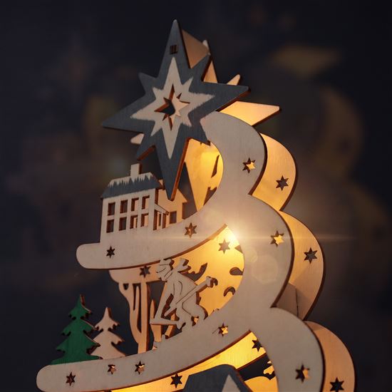 Solight LED wooden Christmas tree with decorations, 17x LED, white, 45cm, 2x AA