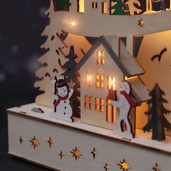 Solight LED wooden Christmas tree with decorations, 17x LED, white, 45cm, 2x AA