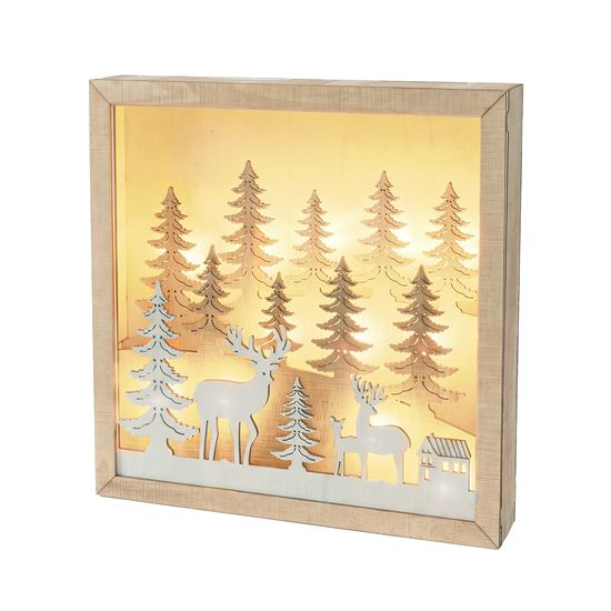 Solight LED 3D wooden Christmas decoration in a frame, 12x LED, 25cm, 2x AA