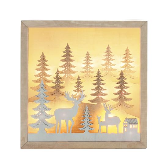 Solight LED 3D wooden Christmas decoration in a frame, 12x LED, 25cm, 2x AA