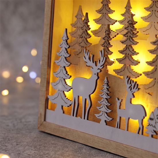 Solight LED 3D wooden Christmas decoration in a frame, 12x LED, 25cm, 2x AA