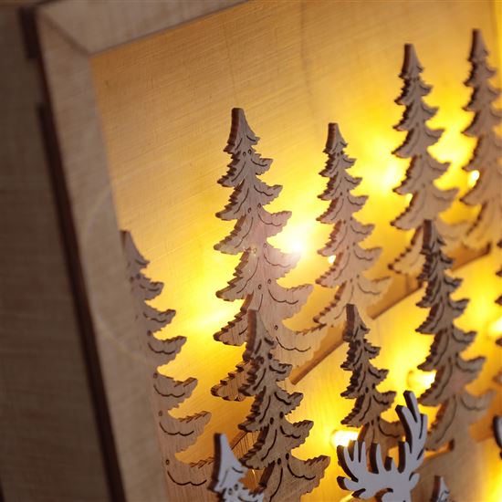 Solight LED 3D wooden Christmas decoration in a frame, 12x LED, 25cm, 2x AA