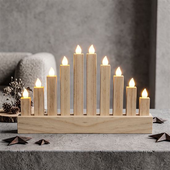 Solight wooden LED candle holder, 10x LED, 25cm, 2x AA